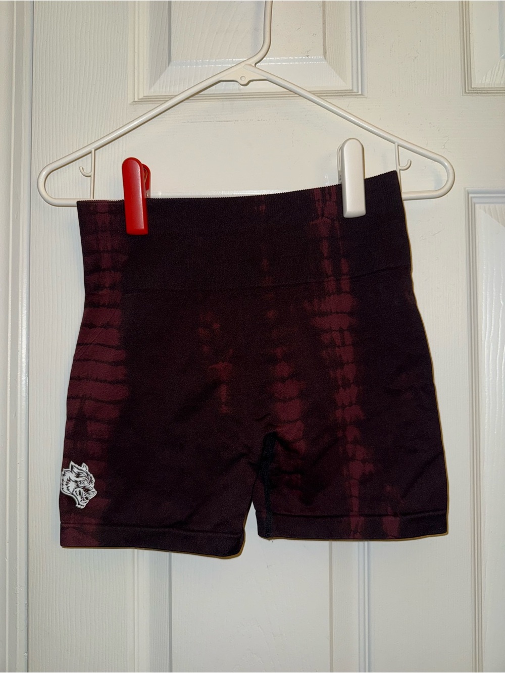 Darc Sport Maroon Tie-Dye Athletic Bike Shorts with Wolf Emblem
